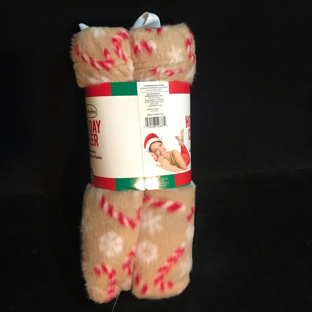 Christmas Pajama Pants Medium PJs Candy Canes Tan Red New with Tags - Picture 5 of 10